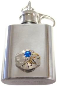 1 Oz. Steampunk saat Dişli Kolye ve mavi Swarovski kristali ile Paslanmaz Çelik Anahtarlık Şişesi