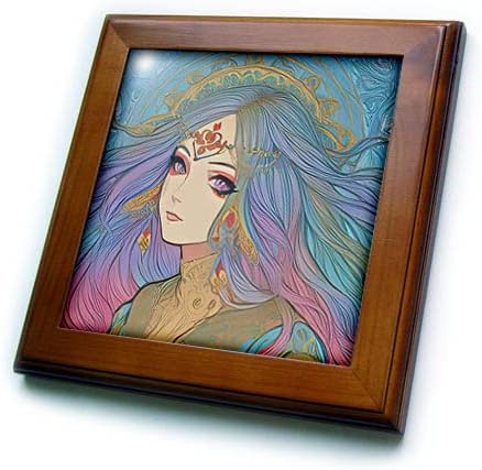 3dRose Art Nouveau Kadın. Mavi Saçlı ve Küpeli Havalı Genç Peri. - Çerçeveli Fayanslar (ft-376021-1)