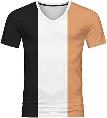 HDDK Erkek kısa kollu tişörtler V Boyun, Yaz Renk Bloğu Patchwork Slim Fit Spor Tee Üstleri Hafif Egzersiz Tshirt