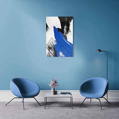 YPY Mavi Soyut Tuval Duvar Sanatı: Modern Minimalist Siyah ve Beyaz Resim El Boya Dokulu Yağlıboya Posteri Oturma