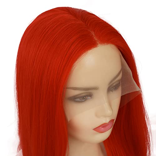 Amnenl Kırmızı Dantel ön Peruk Kadınlar için Uzun Düz T Parçası Kırmızı Sentetik Peruk 22 inç Peruk Cadılar Bayramı