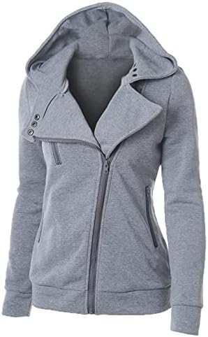 Hoodies Kadınlar için Rahat Uzun Kollu fermuarlı kapüşonlu svetşört Ceketler Düz Renk Ceket Sonbahar Kış Sıcak Palto