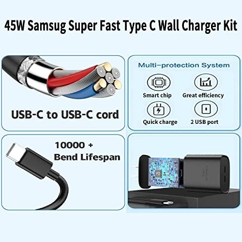<2023 Yeni > S23 Ultra Şarj Cihazı 5Ft USB-C Kablo ile Süper Hızlı Şarj Tipi C Samsung Şarj Cihazını Destekleyin