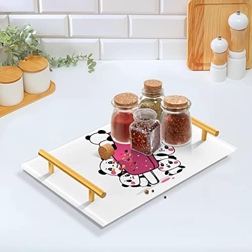 Dallonan Akrilik Banyo Tepsisi, dikdörtgen Pembe Sevimli Panda Dekoratif Tepsiler Mutfak Gıda Oturma Odası Dresser