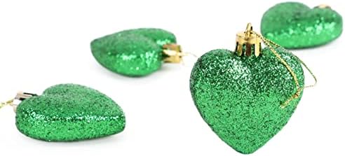 8 x 60mm zümrüt yeşili Glitter kalp şeklinde Noel ağacı süsleri