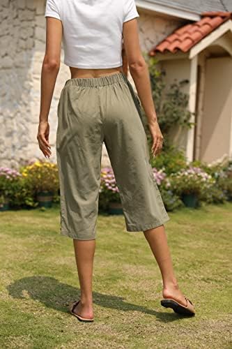 Veatzaer Bayan Rahat kapri pantolonlar Elastik Bel Düz Renk 3/4 yazlık pantolonlar Cepli