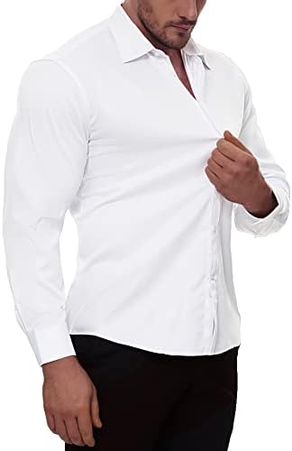 Alimens ve Nazik erkek Slim Fit Elbise Gömlek Uzun Kollu Streç Kırışıksız Katı İş Resmi Casual Düğme Aşağı Gömlek