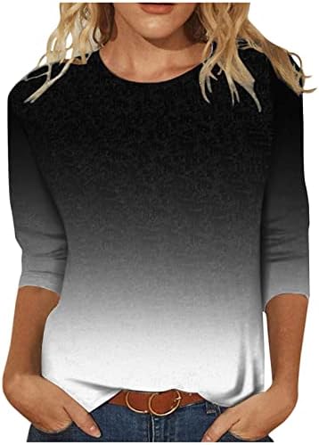 SMİDOW Bayan Moda Geo Grafik 3/4 Kollu Üstleri 2023 Yaz Gevşek Casual Ekip Boyun t-Shirt Kazak Bluz Moda