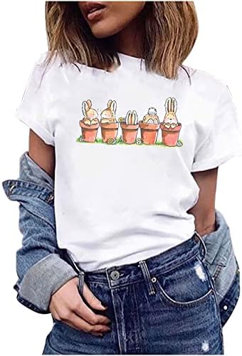 Kadın Yaz T Shirt Basit Mutlu Paskalya Baskı Üst Kısa Kollu Grafik Tees Genç Kız Sevimli Temel Gömlek Rahat