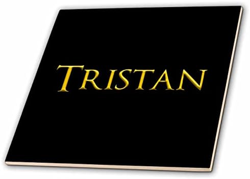 3dRose Tristan ABD'de yaygın erkek bebek adı. Siyah muska - Fayans üzerine sarı (ct_354564_1)