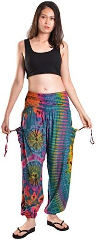 Orient Trail kadın Hippi Bohem Palazzo Yoga Scrunched Alt Batik Harem Pantolon