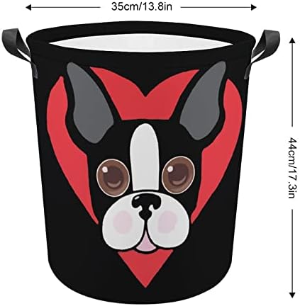 Seviyorum Boston Terrier Köpek çamaşır sepeti Sepet Çanta Çamaşır Kutusu saklama çantası Katlanabilir Uzun Kolları