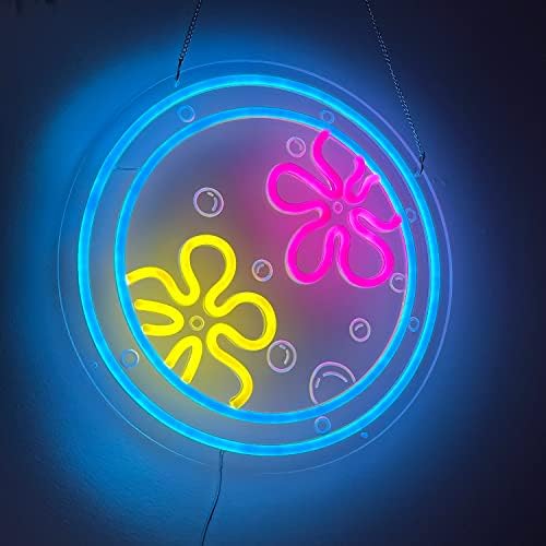MewNeon okyanus dünya Porthole Neon ışıkları çocuk odası için, Çiçekler dünya, Deniz Altında Porthole Neon burcu