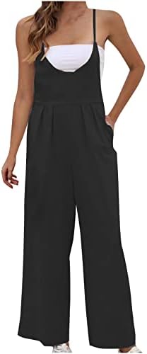 Geniş Bacak Tulum Pantolon Kadınlar için Spagetti Kayışı Moda Baggy Tulum Yaz Kolsuz Geniş Bacak Genel cepli pantolon