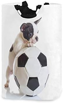YYZZH Fransız Bulldog Yavru Futbol Futbol Topu Beyaz Büyük çamaşır torbası Sepeti alışveriş Çantası Katlanabilir
