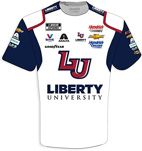 Damalı Bayrak Spor William Byron 2023 Liberty Üniversitesi Yüceltilmiş Üniforma Çukur Ekip T-Shirt Beyaz