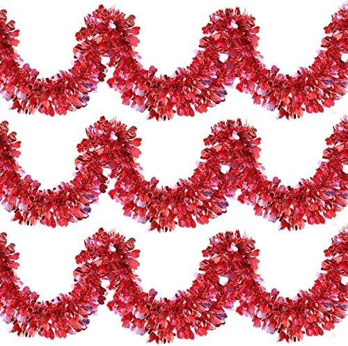 MTLEE 39.4 Feet 6 Adet Kalp Cicili Bicili Çelenk Sevgililer Günü Metalik Kırmızı Cicili Bicili Büküm Çelenk Asılı