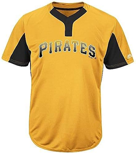Majestic Boş Geri Yetişkin Orta Pittsburgh Pirates 2 Düğmeli Placket Serin Tabanlı Lisanslı Jersey Sarı / Siyah