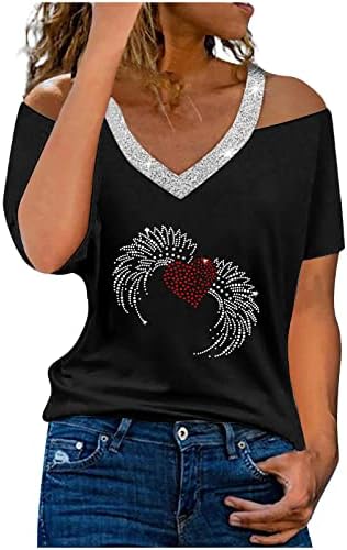 Kadın Sonbahar Yaz Tee Soğuk Omuz 2023 Giyim Kısa Kollu Pamuklu V Boyun Grafik Üst Tshirt Kızlar için 5A 5A