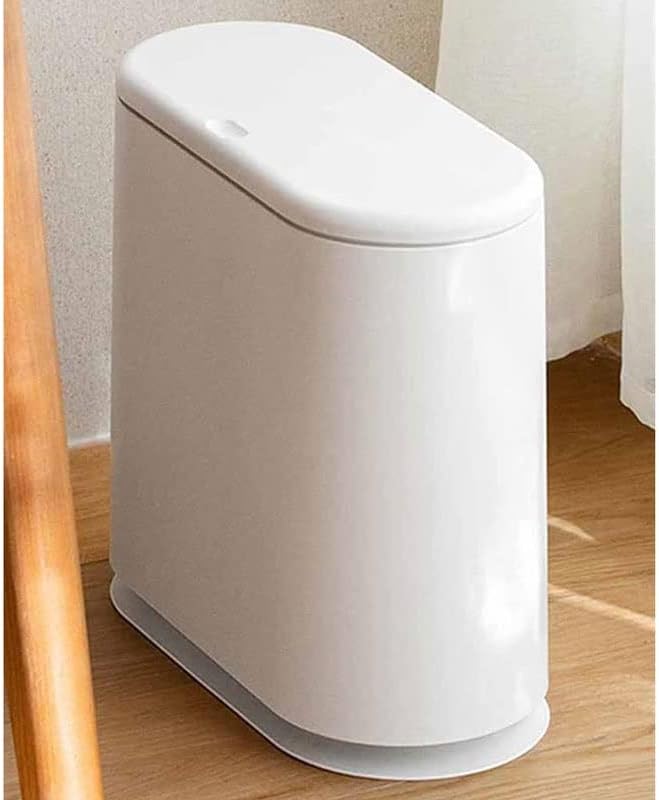 İtme Üst Kapaklı XWWDP ince Plastik çöp tenekesi, Banyo, Oturma Odası, Ofis ve Mutfak için Beyaz çöp tenekesi (Beyaz