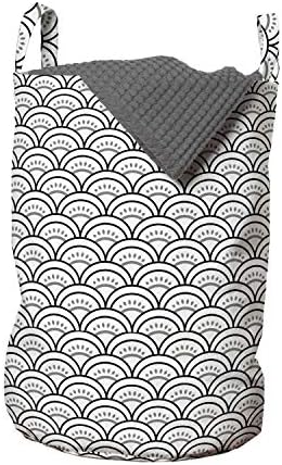 Ambesonne Japon Dalga Çamaşır Torbası, Oryantal Squama Geometrik Yarım Daireler Geleneksel Doğu İllüstrasyonu, Kulplu
