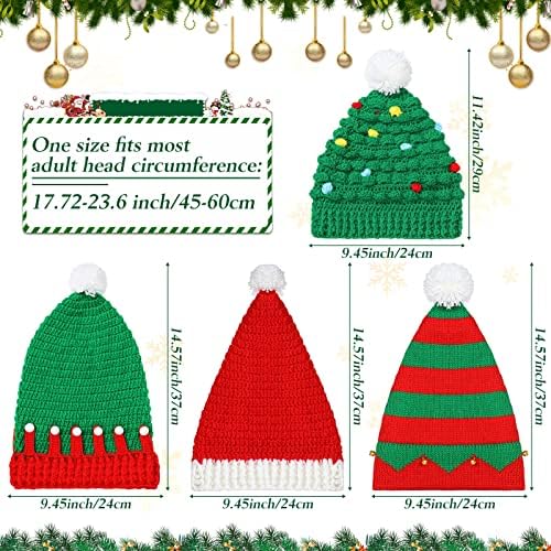 4 Adet Noel Örgü Bere Kış Sıcak Tığ Santa Şapka Unisex Örme Şapka Noel Kapaklar El Yapımı Noel Şapka Yetişkin Kadınlar