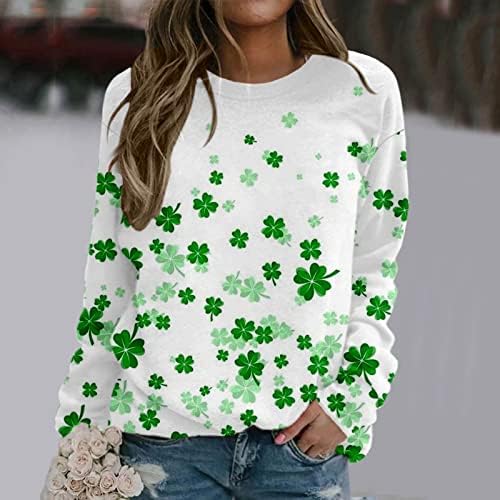 Oplxuo Bayan Aziz patrick Günü Yonca Baskı Tişörtü Casual Uzun Kollu Crewneck Tee Gömlek İrlandalı Yonca Kazak Tops