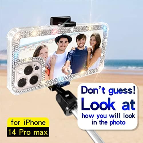 Walaıvgne Bling Ayna iphone için kılıf 14 Pro Max, Sparkle Rhinestone telefon kılıfı ile Kamera Lens Koruyucu, Hava