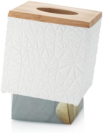 Essentra Ev Kare Doku Kutusu Kapağı - Mat Beyaz Ahşap Baskı Üst Modern Küp Doku kutu tutucu