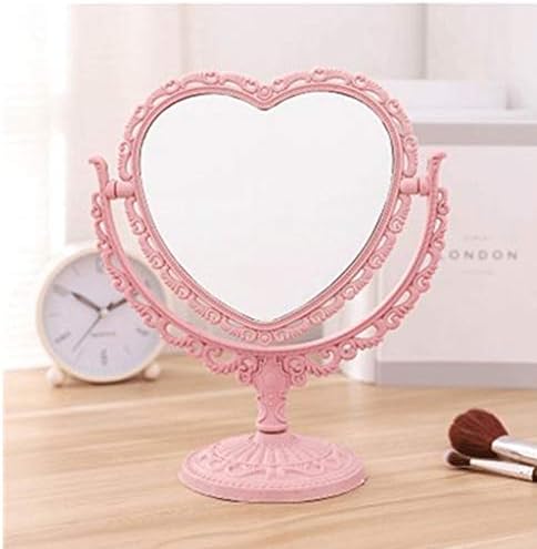WPYYI makyaj aynası - Yuvarlak Retro Aşk Masaüstü Masaüstü makyaj aynası Kız Kalp Şeklinde Dönen Ayna Pembe (Renk: