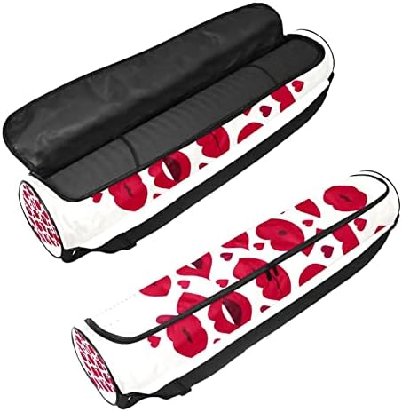 RATGDN Yoga Mat Çantası, Kırmızı Kalp Dudaklar Egzersiz Yoga matı Taşıyıcı Tam Zip Yoga Mat Taşıma Çantası Ayarlanabilir