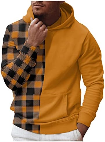 XİAXOGOOL Hoodie Ekose Erkekler, erkek Artı Boyutu Kapüşonlu Sweatshirt Yarım Renk Blok Uzun Kollu Hafif Hoodies