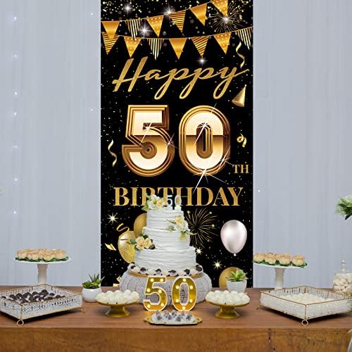 HTDZZI 50th Doğum Günü Kapı Banner, mutlu 50th Doğum Günü Süslemeleri Erkekler Kadınlar, 50 Yaşında Doğum Günü Backdrop