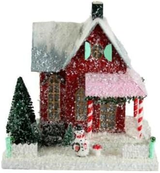 kardan adam adam ve şeker kamışı alanı ev ve bahçe ile kırmızı Noel köy evi için