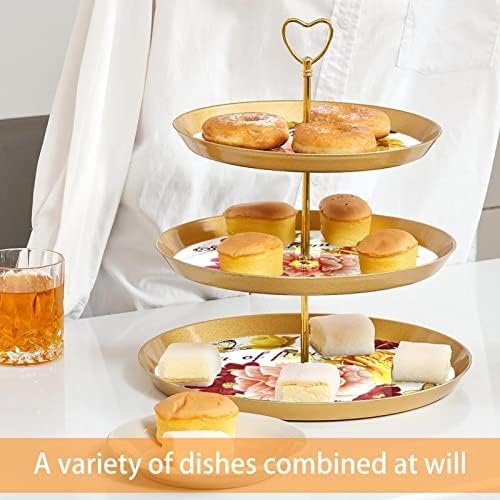 Kelebek Oyun Çiçek Cupcake Tutucu Pasta, 3 Katmanlı Plastik Altın Kek Standı Tatlı Masa, Cupcake Ağacı Kulesi Ekran