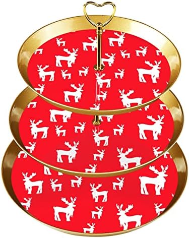 DragonBtu 3 Katmanlı Cupcake Standı Altın Çubuk Plastik Katmanlı Tatlı Kule Tepsisi Merry Christmas Geyik meyve şekeri
