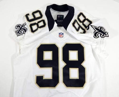 2015 New Orleans Saints Mike Mohamed 98 Oyunu Verilen Beyaz Forma NOS0143 - İmzasız NFL Oyunu Kullanılmış Formalar