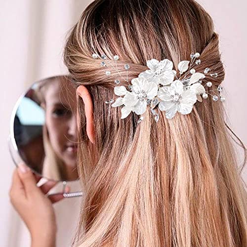 Gelin Düğün Headdress Beyaz Petal El Yapımı İnci Kristal saç tokası Vintage Tokalarım saç tokası s