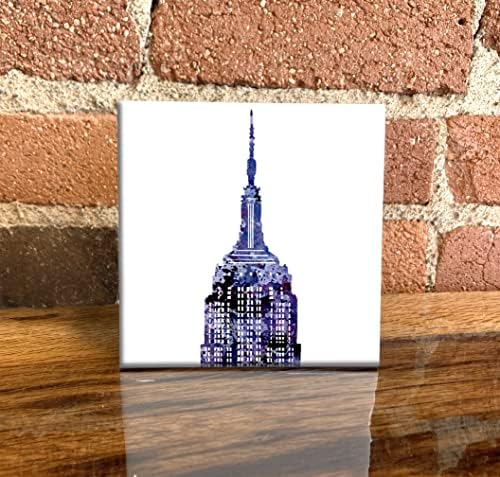 Empire State Binası Soyut Suluboya Sanatı Dekoratif Karo (6 X 6 Çerçeveli)