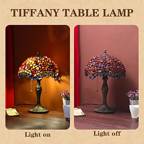 Nızrsky Tiffany lamba Akik Amber Vitray Masa Lambası 12X12X19 İnç Antik Vintage Tiffany Tarzı yatak odası için lamba