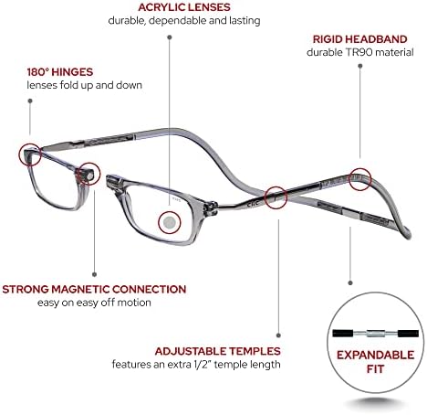Clic Manyetik Okuma Gözlükleri (Genişletilebilir), Ayarlanabilir Tapınak Bilgisayar Okuyucuları, Orijinal Genişletilebilir,