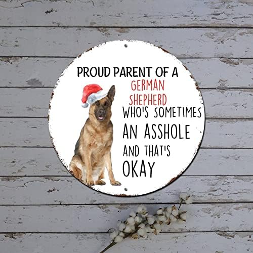 Kardan adam Noel Çelenk Işareti Gurur Ebeveyn Bir Alman Shephred Yuvarlak Metal Tabela Kapalı Noel Duvar Süslemeleri