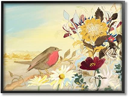 Stupell Industries Karışık Çiçekli Kuş Aranjmanı Çerçeveli Duvar Sanatı, Robin Maria'nın Tasarımı