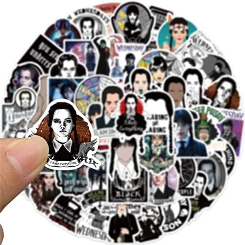 50 Adet Çarşamba Addams Sticker Çocuklar Yetişkinler için, sevimli Vinil Su Geçirmez ABD TV Serisi Tema Sticker Laptop