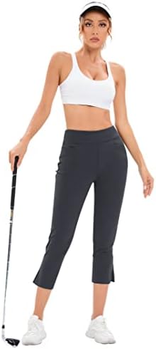 KOJOOIN Bayan Golf Pantolon Iş Rahat Kapriler Streç Hafif Hızlı Kuru Capri Çalışma yoga elbisesi cepli pantolonlar
