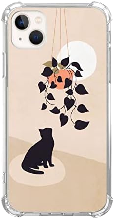 Siyah Kedi ve Saksı Bitki iphone için kılıf 14 Artı, Estetik Boho Minimalist Kedi Botanik iphone için kılıf 14 Artı,