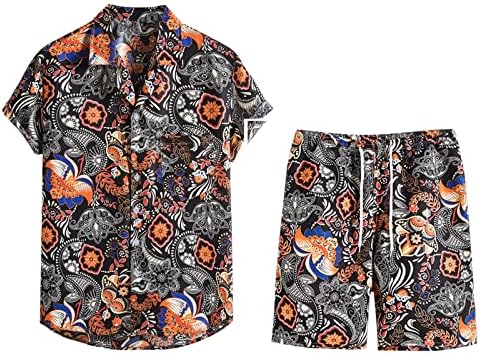 Erkek Rahat Hawaii Gömlek ve Şort Takım Elbise Rahat 2 Parça Tropikal Kıyafet Gevşek Kısa Kollu Üstleri ve kısa pantolon