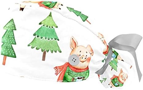 Noel Santa Köpek Kedi Fırçalayın Şapka Kadınlar için Uzun Saç 2 Paket çalışma kapağı Düğme ve Ter Bandı Unisex Kravat