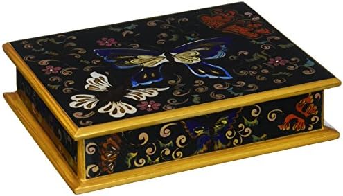 NOVİCA El Yapımı Ahşap Ters Boyalı Cam Mücevher Kutusu, Çok Renkli, Orkideler
