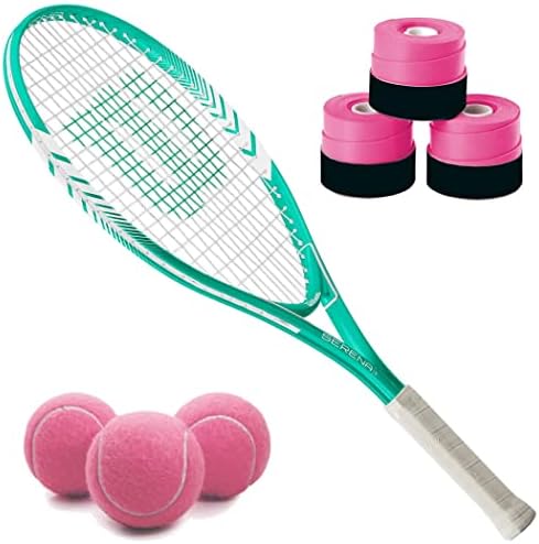 Wilson Serena Junior Tenis Raketi, Overgrips ve Pembe Tenis Topları ile Birlikte (3-10 Yaş Arası Çocuklar için Mükemmel